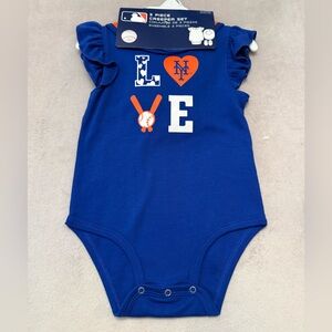 MLB New York Mets Baby Girl 3 Piece Creeper Set 24M NWT Bodysuit Bib Booties